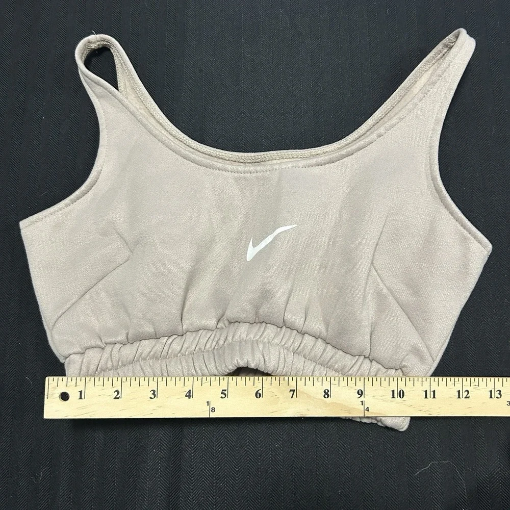 Nike Fleece Crop Top Sports Bra Women's Small Beige Center Swoosh